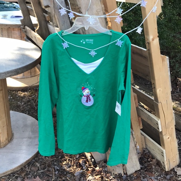 NWT Holiday Editions Embellished Snowman Grn Tee S - Picture 5 of 6